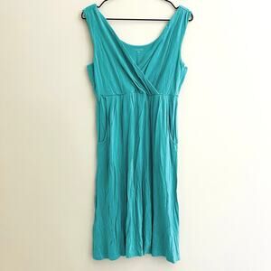 Garnet Hill Knit Tank Dress Sleeveless Pockets Teal Green Blue Wrap Size M